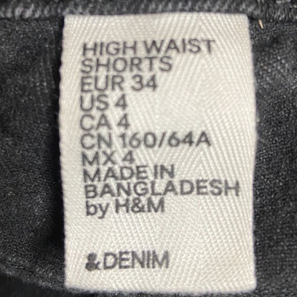 H&M &DENIM High Waist Shorts - Faded Black Denim Cut-Offs Distressed 4 XS 34 - Picture 4 of 5